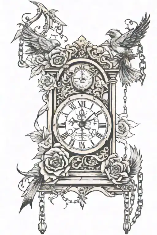 prison bars , chains , rose ,death date , clock, birds , prison related  tattoo design idea
