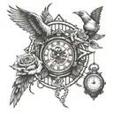 prison bars , chains , rose ,death date , clock, birds ,  tattoo design idea