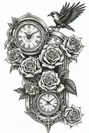 prison bars , chains , rose ,death date , clock, birds, Native American tribal tattoo design idea