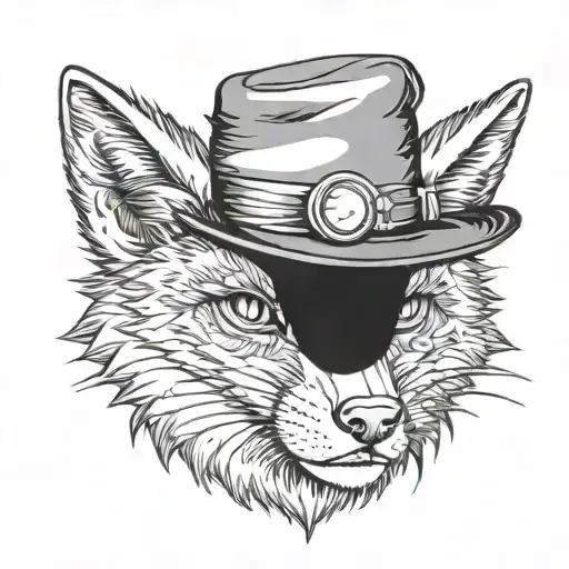 a chimera fox with hat and a monocle. he should also look like a gangster boss tattoo design idea
