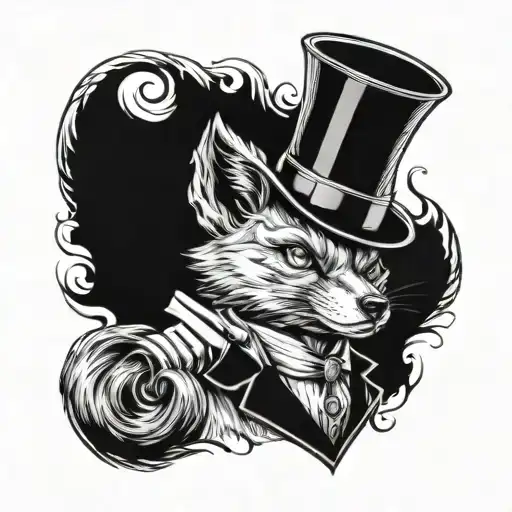 A Chimera Fox With Hat And A Monocle. He Should Also Look Like A Gangster Boss. He also should smoke a pipe tattoo design idea