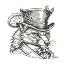 a chimera fox with hat and a monocle. he should also look like a gangster boss tattoo design idea