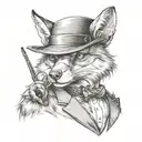 a chimera fox with hat and a monocle. he should also look like a gangster boss tattoo design idea