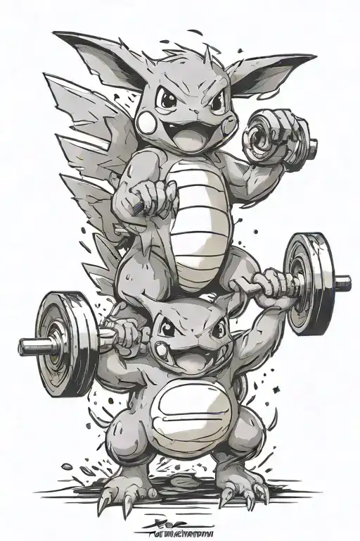 pokemon lifting weights at the gym tattoo design idea
