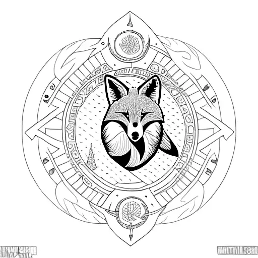 vegvisir with fox tattoo design idea