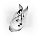 Musical notes intertwining with piano keys tattoo design idea