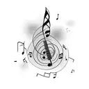 Musical notes intertwining with piano keys tattoo design idea