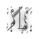 Musical notes intertwining with piano keys tattoo design idea