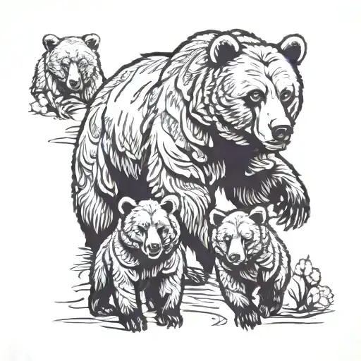 Grizzly bear with cubs  tattoo design idea