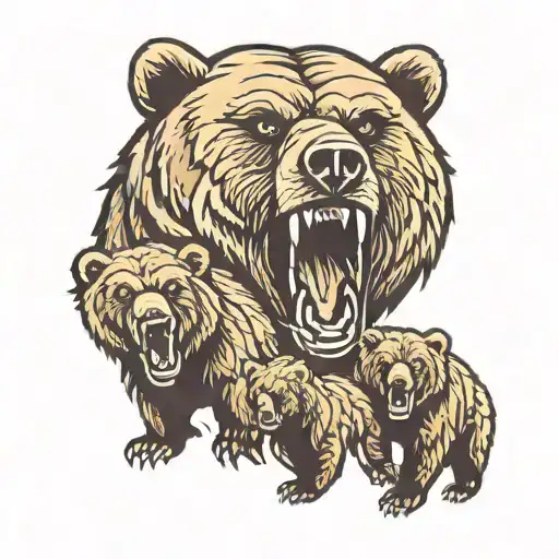 angry Grizzly bear with cubs  tattoo design idea