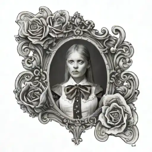 black and white chest and collar bone piece alice in wonderland  tattoo design idea