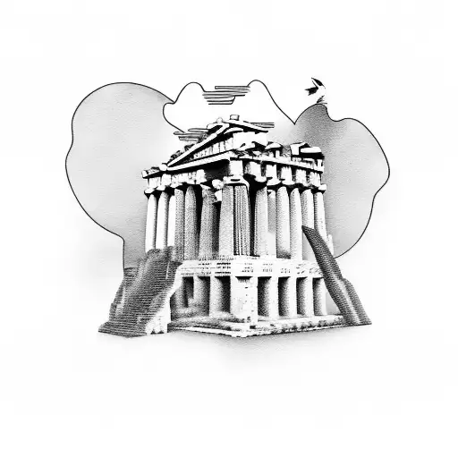 Zeus and Greece buildings tattoo design idea