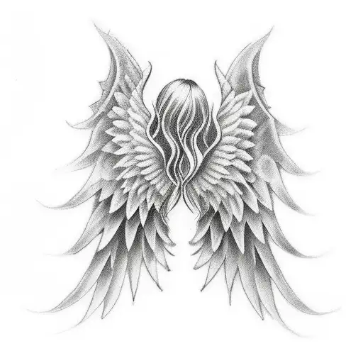 angel wing on the right and fallen angel wing on the left tattoo design idea