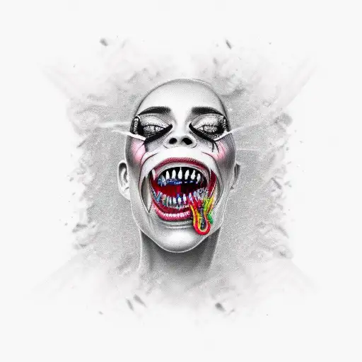 woman with unhinged jaw tattoo design idea