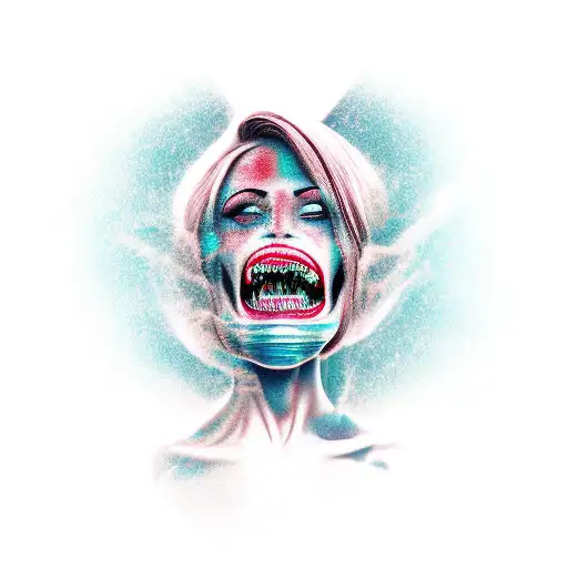 woman with ripped jaw tattoo design idea