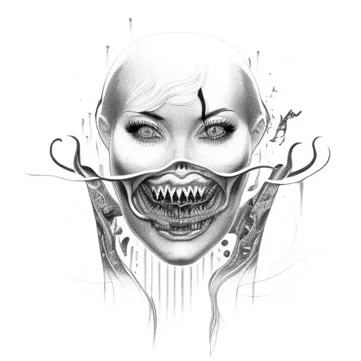 woman with unhinged jaw tattoo design idea