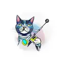 cat with a bandana and a microphone tattoo design idea