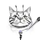 cat with a bandana and a microphone tattoo design idea
