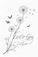 dandelion blowing into birds with the words "let go" tattoo design idea
