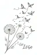 dandelion blowing into birds with the words "let go" tattoo design idea