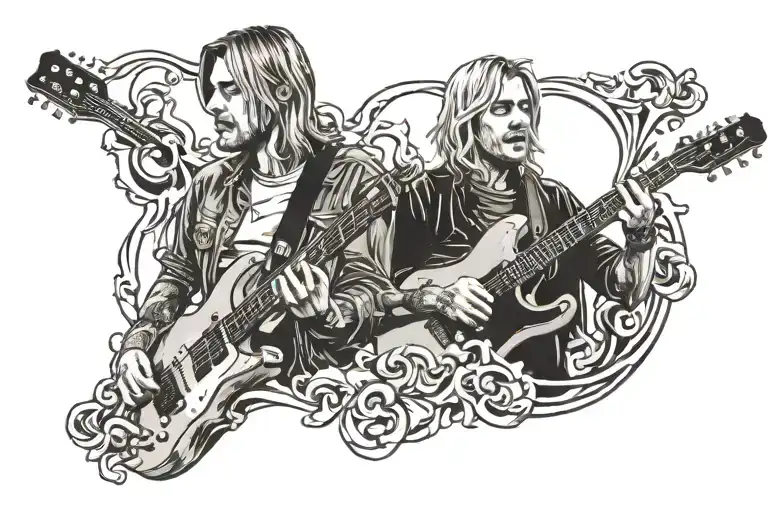 kurt cobain from 91 playing guitar singing together with xxxtentacion just singing  tattoo design idea