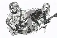 kurt cobain from 91 playing guitar singing together with xxxtentacion juat singing  tattoo design idea