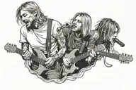 kurt cobain from 91 playing guitar singing together with xxxtentacion juat singing  tattoo design idea