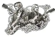 kurt cobain from 91 playing guitar singing together with xxxtentacion just singing  tattoo design idea