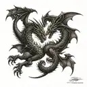 angry Dragon chasing another dragon's tail so that it forms an oval around the name "Salem"  tattoo design idea