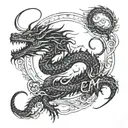 Dragon chasing another dragon's tail forming an oval around the name "Salem"  tattoo design idea