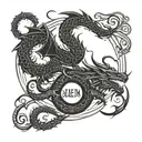 Dragon chasing another dragon's tail forming an oval around the name "Salem"  tattoo design idea