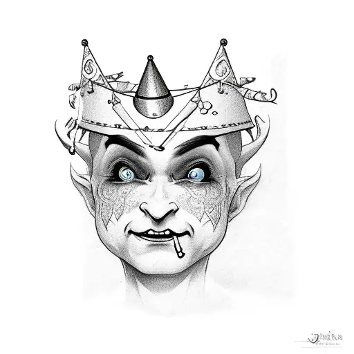 silly and sad jester, circus, arlekino tattoo design idea