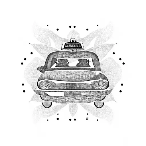 Taxi car in motion in line style tattoo design idea