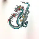 A dragon playing a saxophone tattoo design idea
