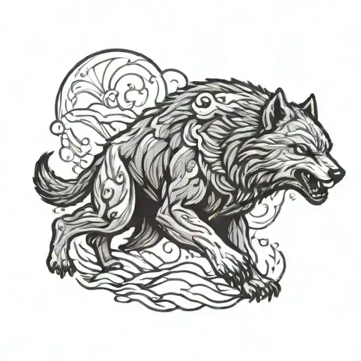 angry wolf attacking bear tattoo design idea