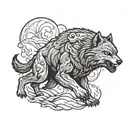 angry wolf attacking bear tattoo design idea