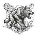 angry wolf attacking bear tattoo design idea