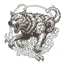 angry wolf attacking bear tattoo design idea