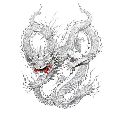 japanese dragon, red and black, symmetrical tattoo design idea
