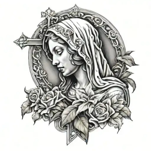 Virgin Mary with cross incorporated tattoo design idea