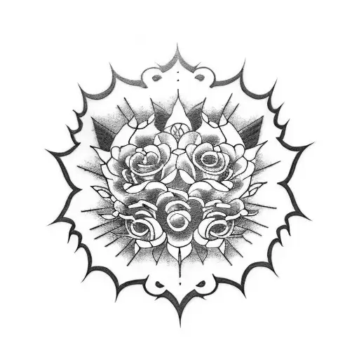 Incorporate Japanese style tattoo motifs into a blackwork design featuring roses (such as dragons, geishas, or samurai) tattoo design idea