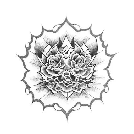 Incorporate Japanese style tattoo motifs into a blackwork design featuring roses (such as dragons, geishas, or samurai) tattoo design idea