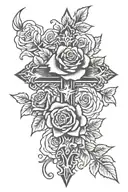 cross with roses  tattoo design idea