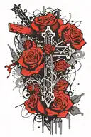 cross with roses  tattoo design idea