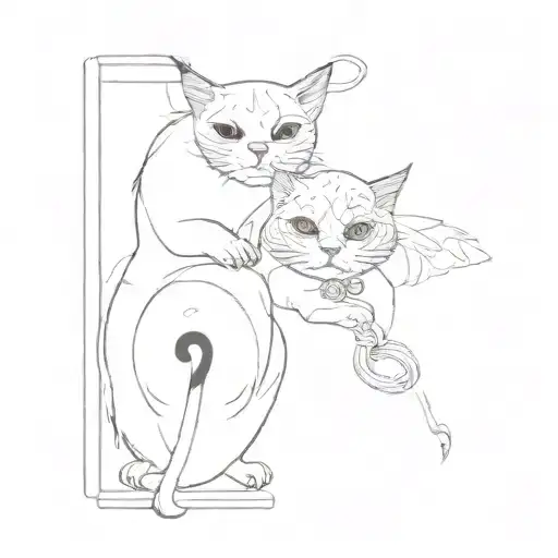 gothic style 2 headed cat one of the heads being a calico cat and one of the heads being a white cat with patches  tattoo design idea