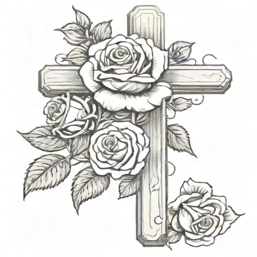 rose and cross tattoo design idea