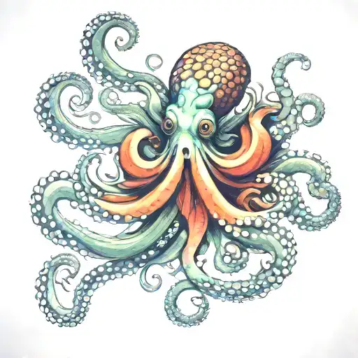 Octopus looking up at mermaid  tattoo design idea