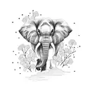 elephant under a cherry blossom tree tattoo design idea