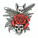 red rose, dog, plane, skull tattoo design idea