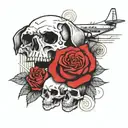 red rose, dog, plane, skull tattoo design idea